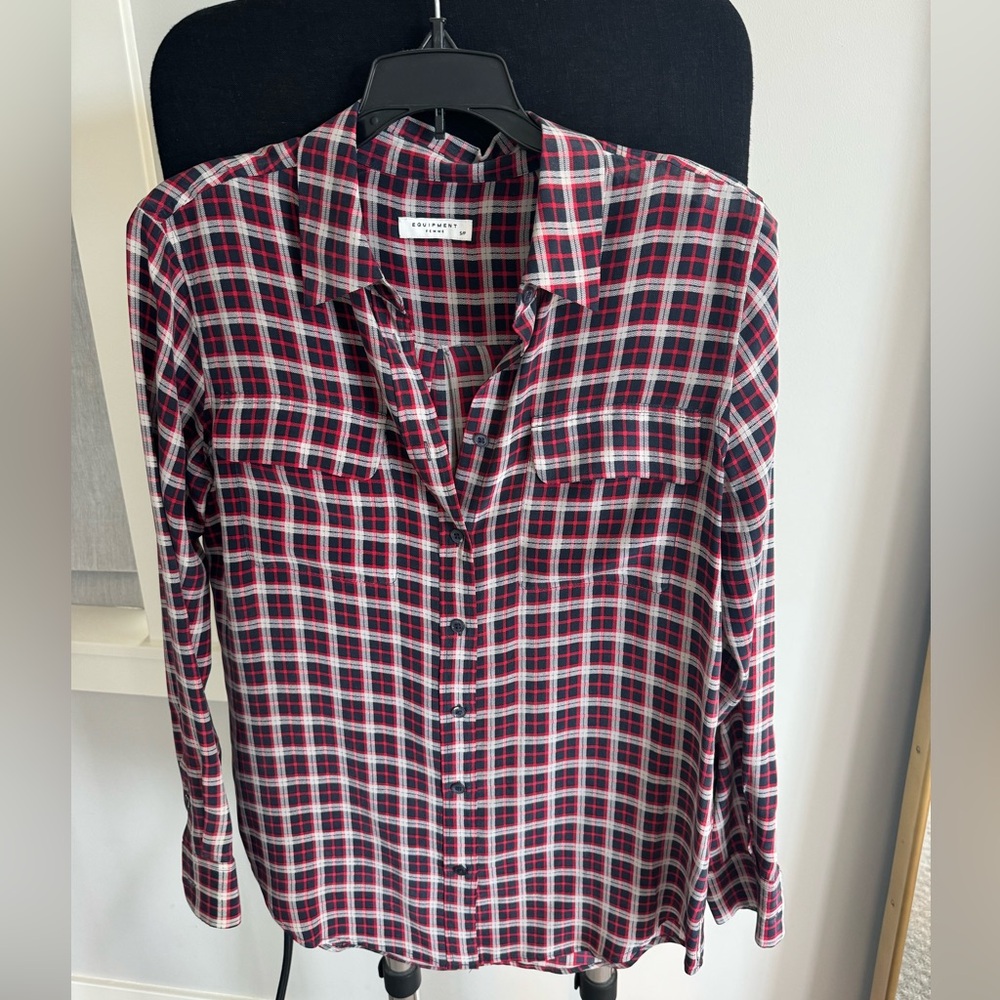 Equipment silk plaid blouse